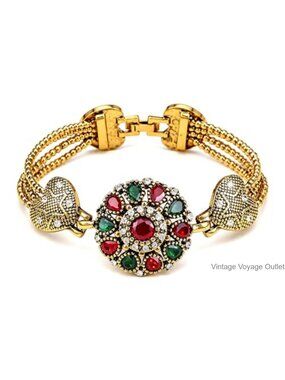 Gold Tone Bangle Bracelet Bohemian Cuff Vintage Style Women's Jewelry